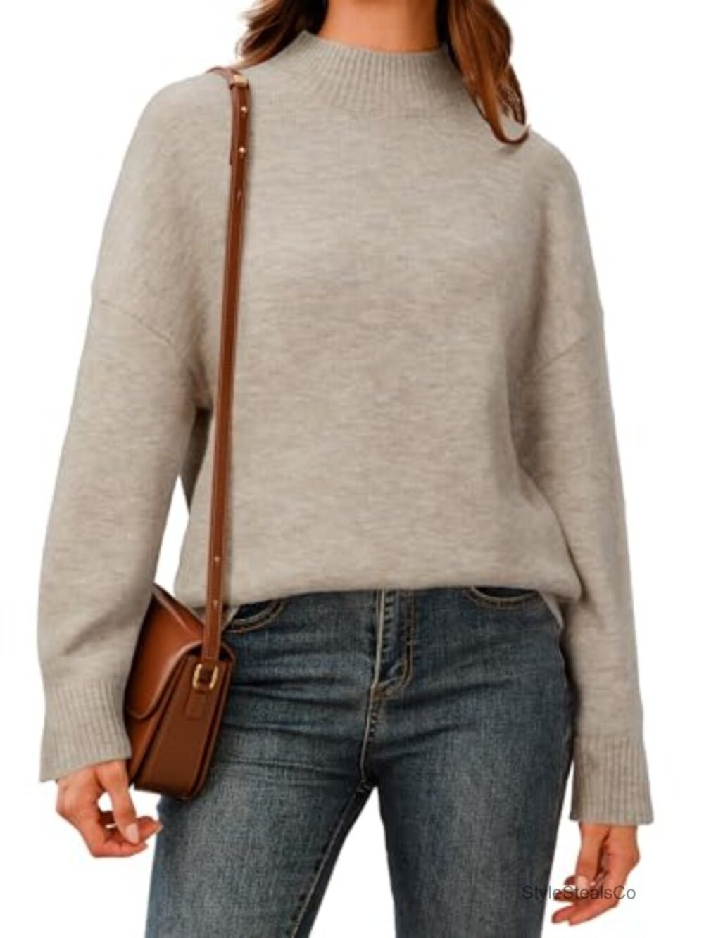 Wool Blend Mock Neck Oversized Fall Sweater Split Cuff Pullover